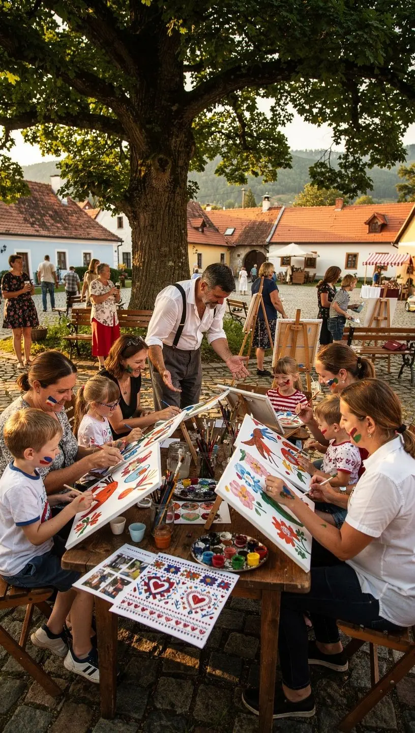 A skilled artisan weaving a colorful traditional tapestry in a quaint Slovak village workshop.